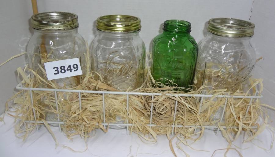 Sold at Auction: 3 Half Gallon Mason Jars with Lids