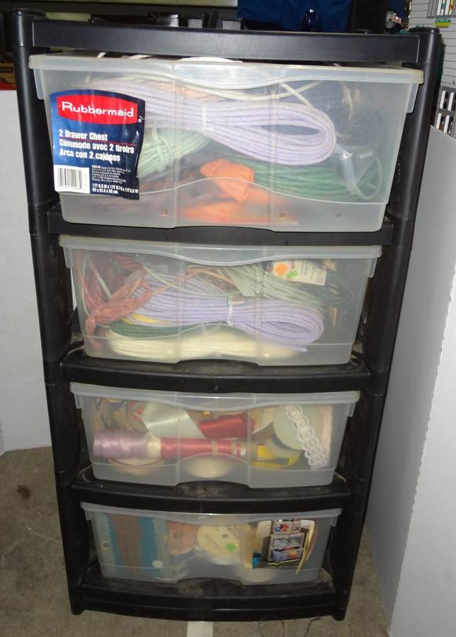 Craft Lot! Rubbermaid Four-Drawer Storage Unit Full Of Craft Materials, Two  Units With Two-Drawers Each, Included Are Macrame Yarn, Every Color Stems,  Ribbon And Misc. The Wheels To The Unit Are Inside