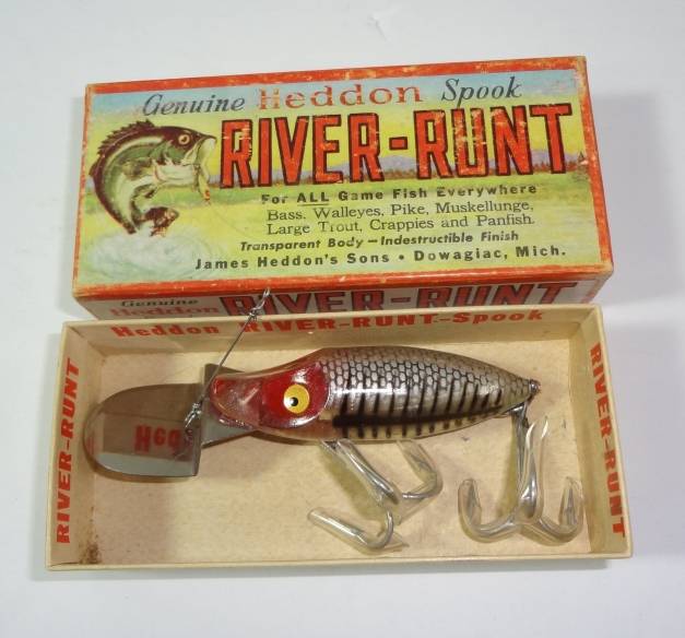 1950's Made in USA Heddon River Runt Go Deeper, Box Matches Runt Model  D-9100-XRS Made in Dowagiac MI, Nice Holiday GIft For Select Fishing Lure  Collection, 3 1/2L Auction