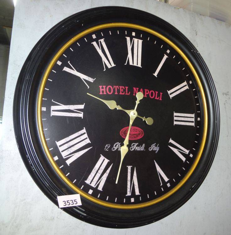 HOTEL NAPOLI デザイン 掛時計　ビンテージ　大型　オブジェ Hotel Napoli Black Wall Clock, 30