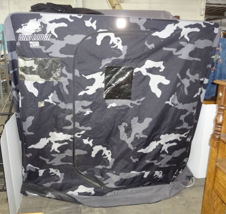 Otter Ice Lodge T600 70L Set Up, 74W x 76H, Heavy Duty Sled With Hyfax  Runners Ice Camo 3-4 Man Shanty, Three Windows And Two Air Vents, Good  Condition, Ready For Fishing