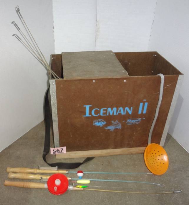 Ice Fishing Lot Including: One Iceman II By Shappell With Tackle