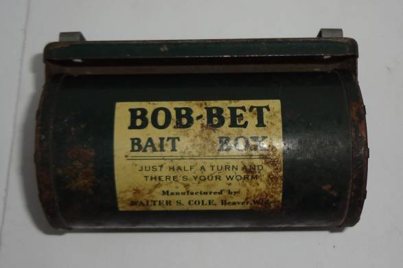 Vintage Bob-Bet Bait Box, Metal, Just A Half A Turn and There's