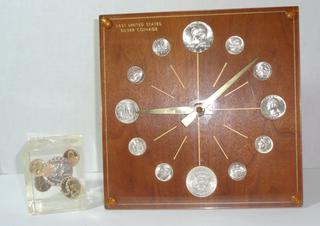 Two Numismatic Items- Marion Kay 1964 Last US Coinage Clock, Not Sure If  Clock Works, Model #72 Walnut 7 1/2