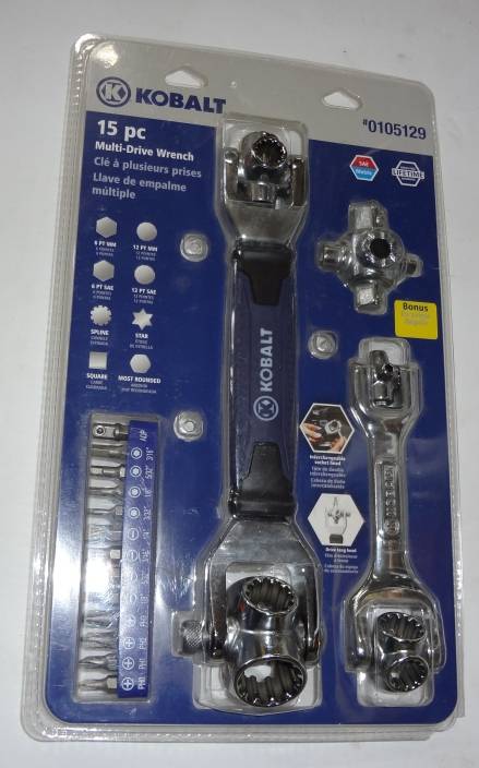 Kobalt 15 Piece Multi Drive Wrench 0105129 SAE And Metric New Unopened With Bonus 105129 01 Includes 1 2