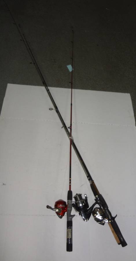 Three Fishing Rods and Reels, Shakespeare Syting Reel and Ugly