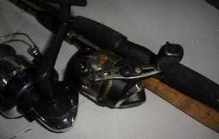 Three Fishing Rods and Reels, Shakespeare Syting Reel and Ugly Stick Rod, Zebco  SLingshot Rod and Reel and Shakespeare Sea Reel and Quantum Rod, Good  Condition, 67 - 83L Auction