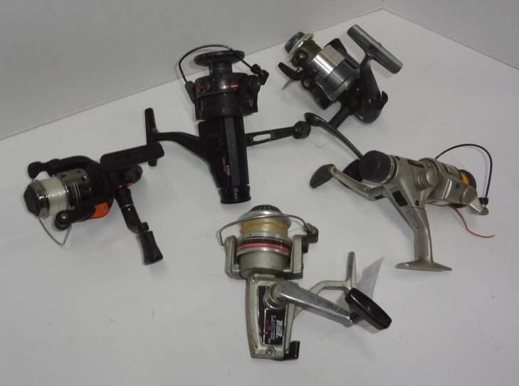 Five Spinning Fishing Reels, Good Condition, Zebco Lancer 4020