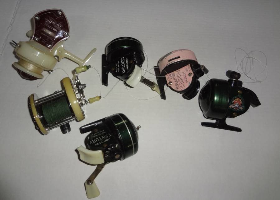 Great Lot of Five Fishing Reels, Johnson, Two Century and One