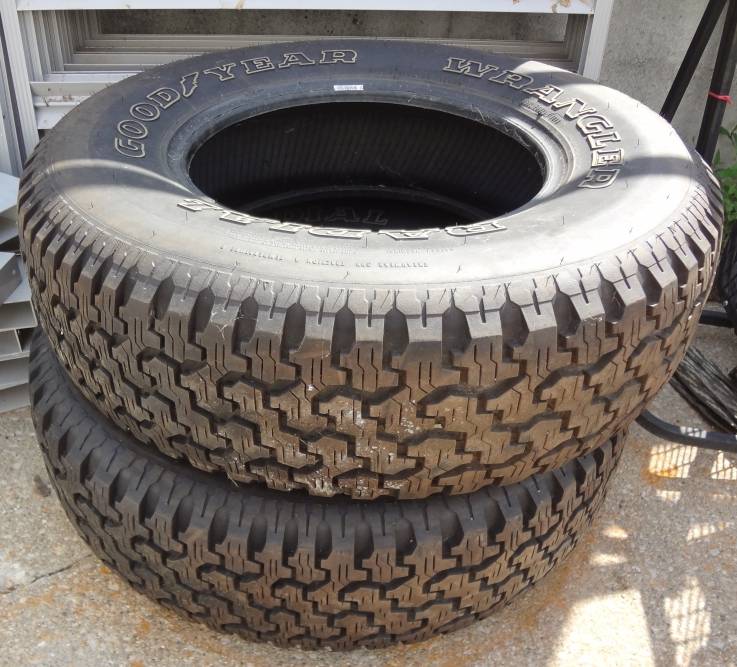 Two Goodyear Wrangler Radial Tires, Raised White Letters, 15