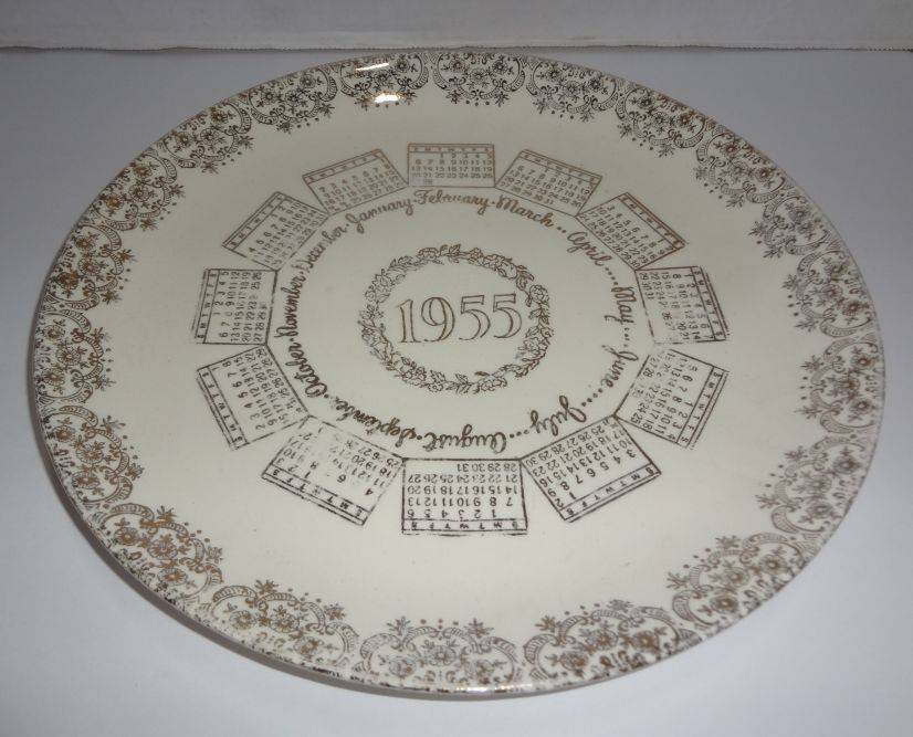 Vintage 1955 Calendar Plate, Shows Wear, Good Condition, 10