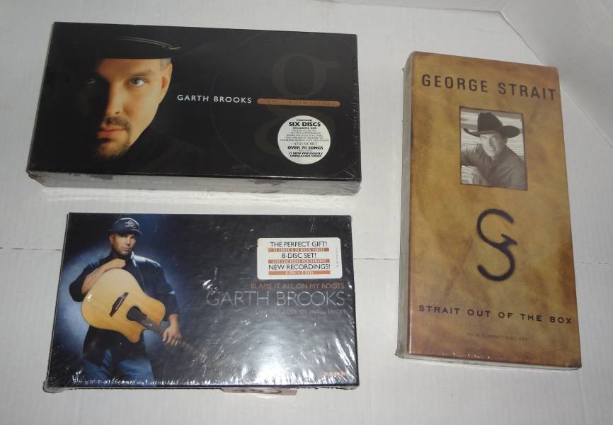 Three CD Sets, All New in Box, Garth Brooks, Limited Series 6-Disc Set and  Blame It On My Roots 8-Disc Set, George Strait Straight Out Of The Box,  4-Disc Set, 11 to