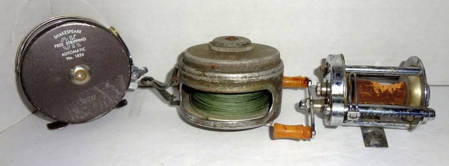 Three Vintage Shakespeare Tru Art And OK Automatic Fly Reels, W Line and  Pflueger Skilkast 1953 Level Wind Reel With Bakelite Handles, All Work,  Cork Missing on Pflueger, Good Condition Overall, 3Diam