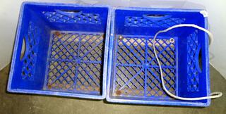 Ice Fishing Sled Two Milk Crates on Wood Runners With Pull Rope, 20W x 29L  x 15H Good Condition. Auction