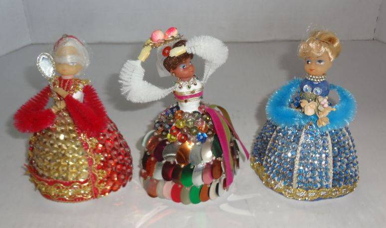 Three Vintage Handcrafted Figurines Doll With Styrofoam Bodies